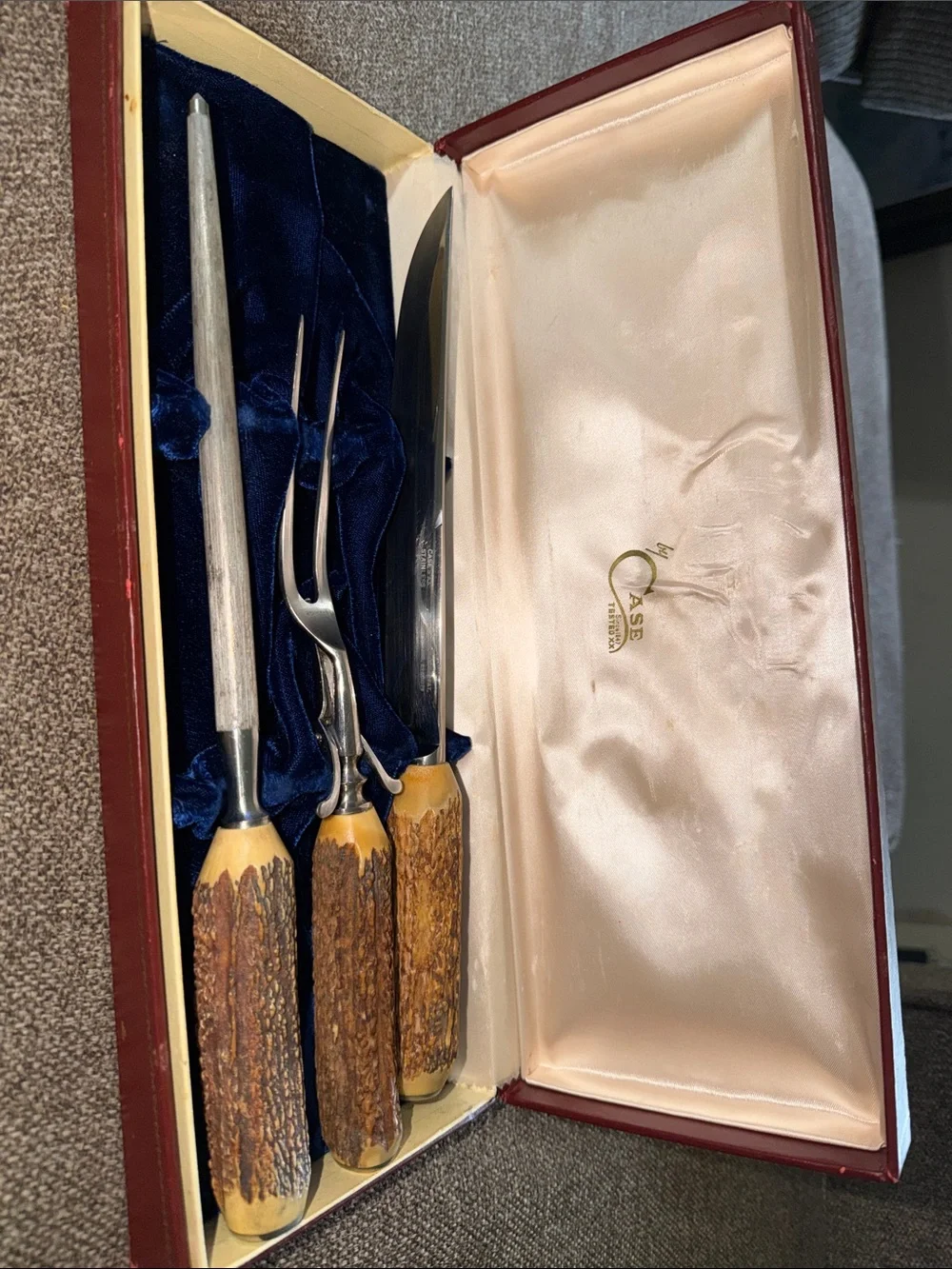 Vintage Case XX Noble Trio Stag Handle Carving set.